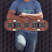 Funky Teal Blue Red Orange Brown Tribal Art Skateboard