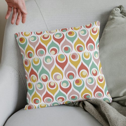 Funky Teardrop Shapes Colorful Mid Century Pattern Throw Pillow