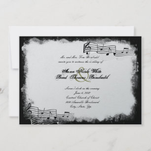 Funky Torn Paper Black Music Wedding Invitation