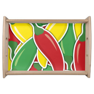 Funky traffic light chilli peppers serving tray