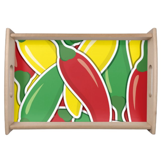 Funky traffic light chilli peppers serving tray (Front)