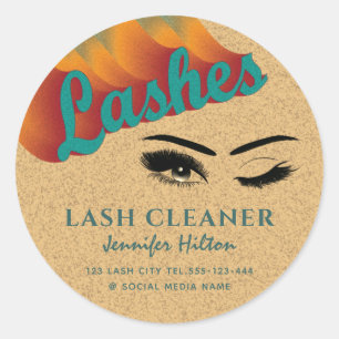 Funky trendy retro colorful lash cleaner classic round sticker