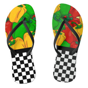 Funky Tri Colored Peppers and Checkerboard Flip Flops