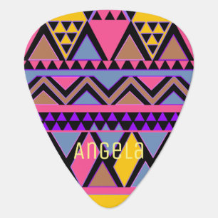 Funky Tribal Colorful Pink and Yellow Guitar Pick