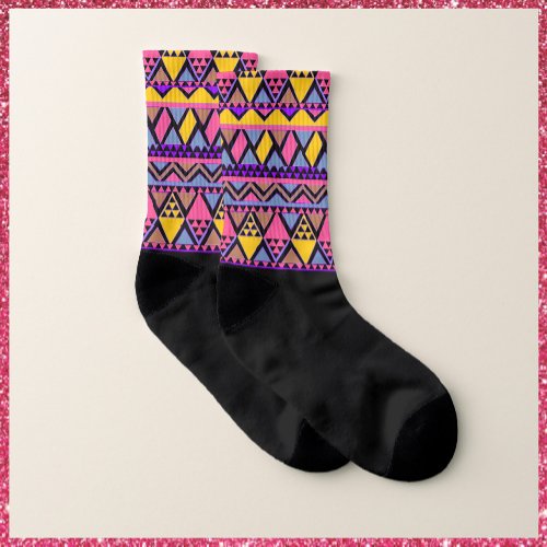 Funky Tribal Colorful Pink and Yellow Socks