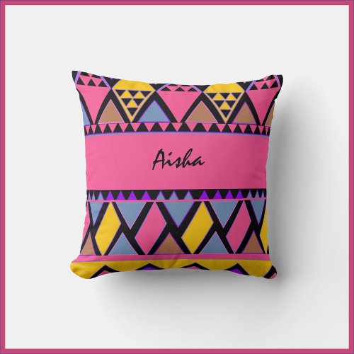 Funky Tribal Colorful Pink and Yellow Throw Pillow