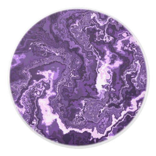 Funky Trippy Boho Hippie Monochrome Purple Marble  Ceramic Knob