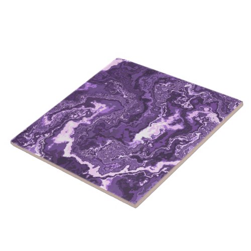 Funky Trippy Boho Hippie Monochrome Purple Marble  Ceramic Tile