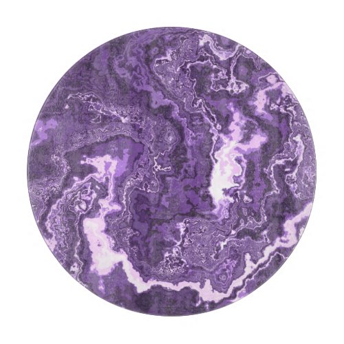 Funky Trippy Boho Hippie Monochrome Purple Marble  Cutting Board