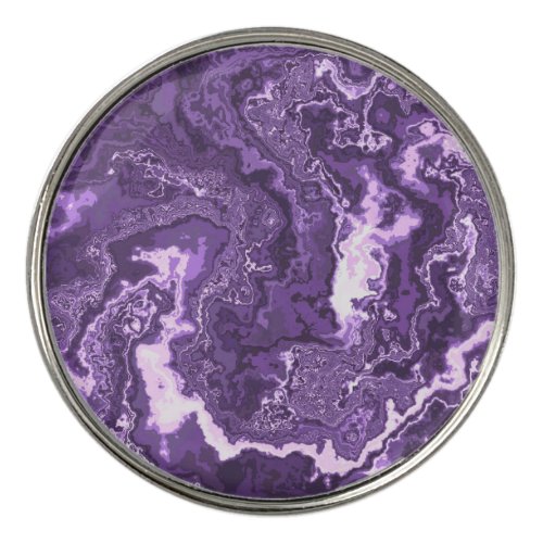 Funky Trippy Boho Hippie Monochrome Purple Marble  Golf Ball Marker