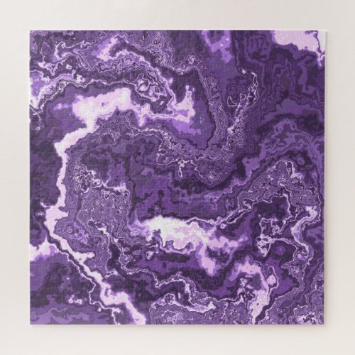 Funky Trippy Boho Hippie Monochrome Purple Marble  Jigsaw Puzzle