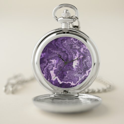 Funky Trippy Boho Hippie Monochrome Purple Marble  Pocket Watch