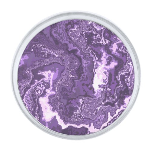 Funky Trippy Boho Hippie Monochrome Purple Marble  Silver Finish Lapel Pin