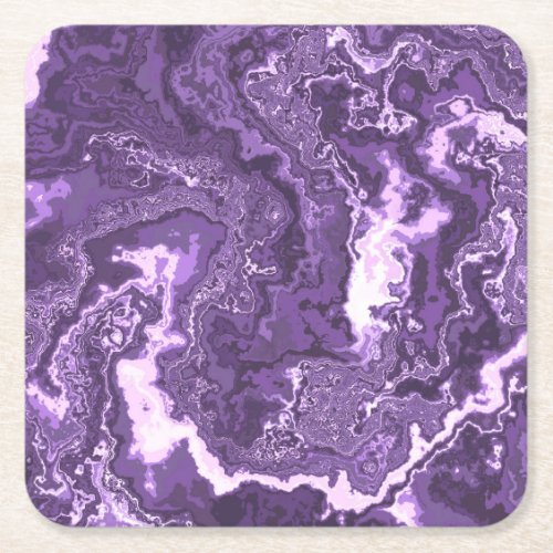 Funky Trippy Boho Hippie Monochrome Purple Marble  Square Paper Coaster