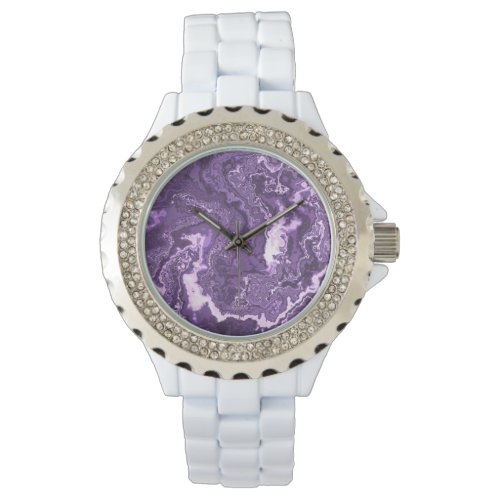 Funky Trippy Boho Hippie Monochrome Purple Marble  Watch