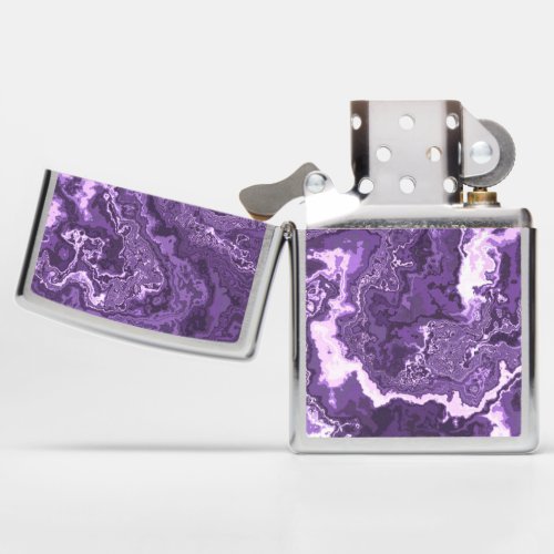 Funky Trippy Boho Hippie Monochrome Purple Marble  Zippo Lighter