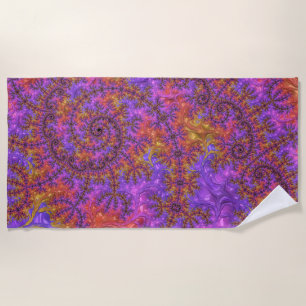 Funky Trippy Colorful Vibrant Spiraling Fractal Beach Towel