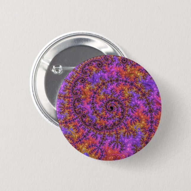 Funky Trippy Colorful Vibrant Spiraling Fractal Button (Front & Back)