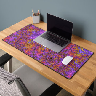 Funky Trippy Colorful Vibrant Spiraling Fractal Desk Mat