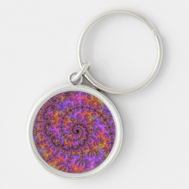 Funky Trippy Colorful Vibrant Spiraling Fractal Keychain (Front)