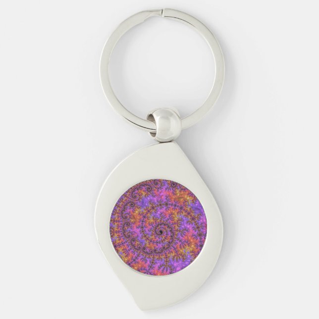 Funky Trippy Colorful Vibrant Spiraling Fractal Keychain (Front)