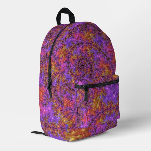 Funky Trippy Colorful Vibrant Spiraling Fractal Printed Backpack (Back Corner Left)