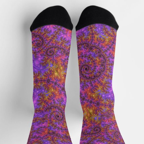Funky Trippy Colorful Vibrant Spiraling Fractal Socks