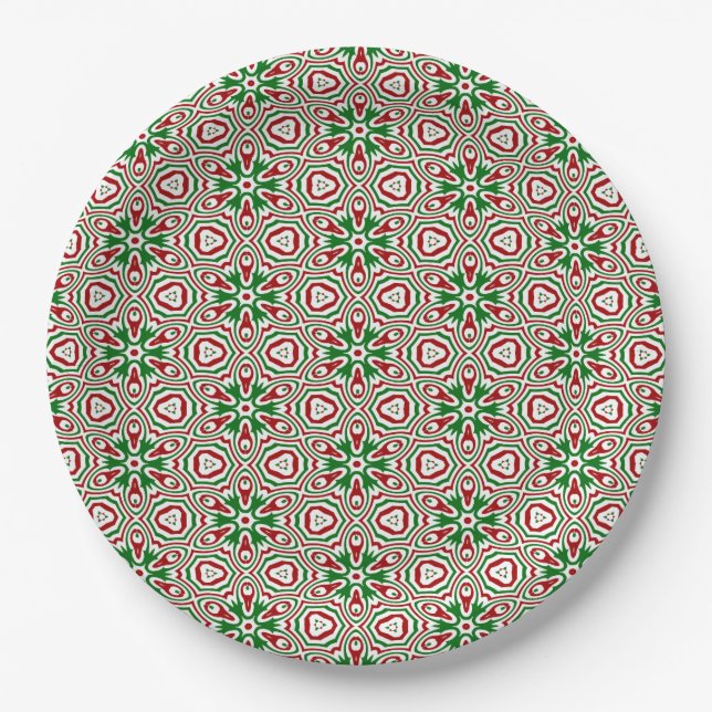 Funky Trippy Eclectic Boho Christmas Kaleidoscope  Paper Plates (Front)