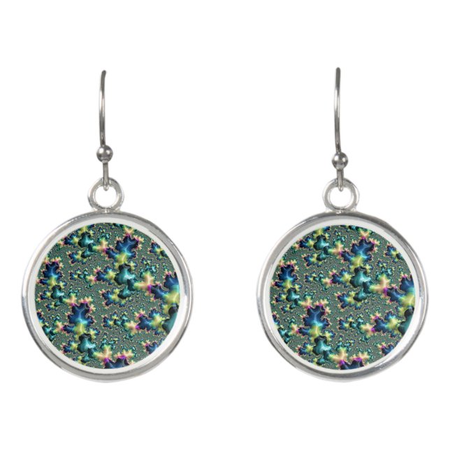 Funky Trippy Eclectic Boho Hippie Abstract Fractal Earrings (Front)