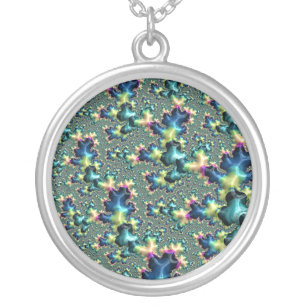 Funky Trippy Eclectic Boho Hippie Abstract Fractal Silver Plated Necklace