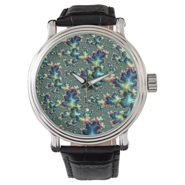 Funky Trippy Eclectic Boho Hippie Abstract Fractal Watch (Front)