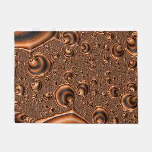 Funky Trippy Spiraling Orange Black Fractal Art Doormat