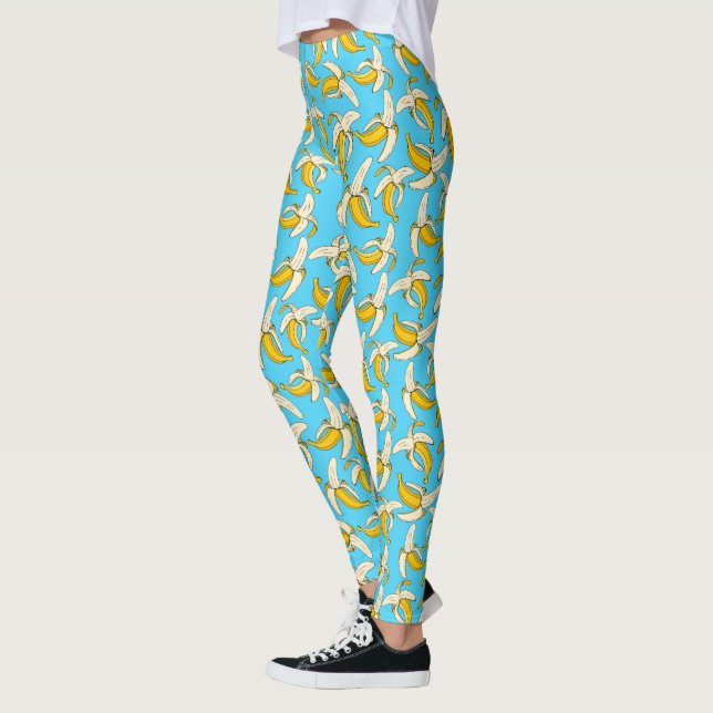 Funky Tropical Banana Print Trendy Fruit Patterned Leggings (Left)