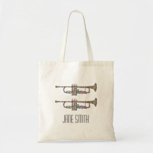 Funky trumpet musical instrument tote bag