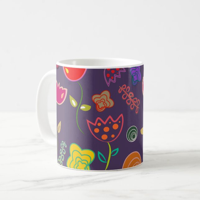 Funky Tulip Pattern Purple Coffee Mug (Front Left)