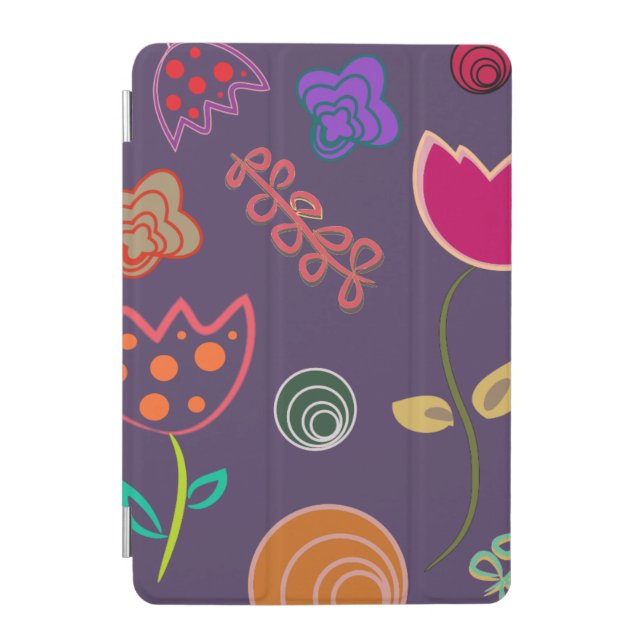 Funky Tulip Pattern Purple iPad Mini Cover (Front)