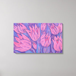 Funky Tulips Spring Flowers Floral Pastel Painting Canvas Print