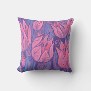 Funky Tulips Spring Flowers Floral Pastel Painting Throw Pillow