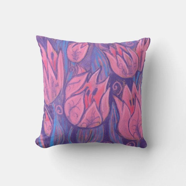 Funky Tulips Spring Flowers Floral Pastel Painting Throw Pillow (Front)