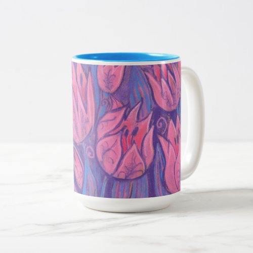 Funky Tulips Spring Flowers Floral Pastel Painting Two_Tone Coffee Mug