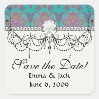 funky turquoise and magenta damask.ai square sticker