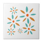 Funky Turquoise And Orange Mid Mod Retro Flowers Ceramic Tile<br><div class="desc">Funky up your tiling project with this fabulous mid century flowers ceramic tile. This design features abstract flowers in turquoise blue and two shades of orange.</div>