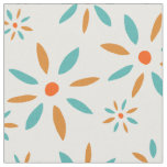 Funky Turquoise And Orange Retro Flowers Fabric