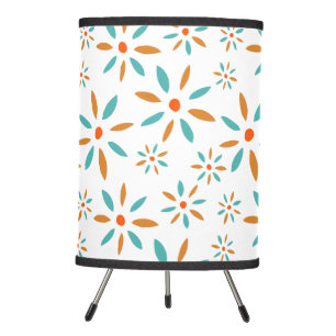 Funky Turquoise And Orange Scandi Retro Flowers Tripod Lamp
