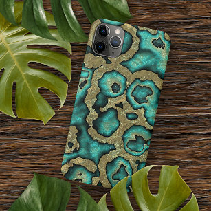 Funky Turquoise Green Faux Gold Swirls Art Pattern iPhone 11 Pro Max Case