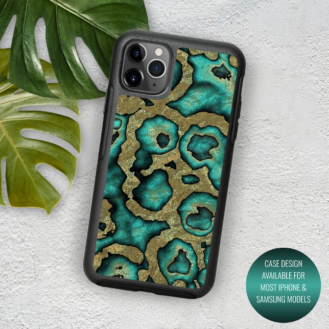 Funky Turquoise Green Faux Gold Swirls Art Pattern Otterbox iPhone Case (Creator Uploaded)
