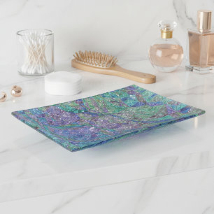 Funky Turquoise Green Faux Gold Swirls Pattern Trinket Tray