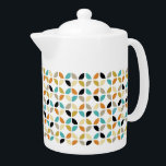 Funky Turquoise Orange Black Mid Mod Circles Teapot<br><div class="desc">This funky colorful mid century modern teapot features a turquoise blue,  orange,  gold,  tan,  and black abstract circles pattern. This will liven up your tea time!</div>