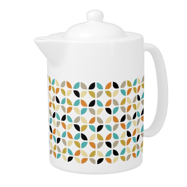 Funky Turquoise Orange Black Mid Mod Circles Teapot (Right)