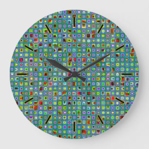 Funky Turquoise Textured Mosaic Tiles Pattern Large Clock